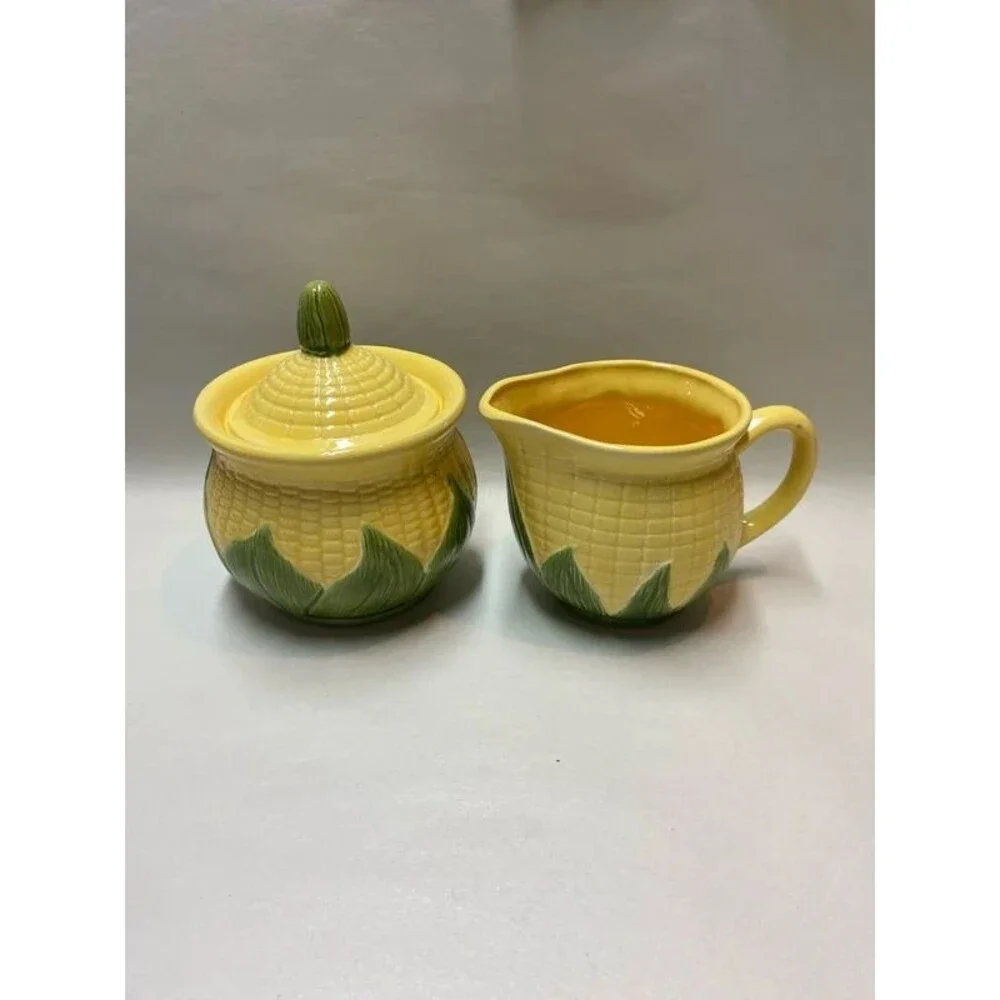 Corn Motif sugar and creamer set some chips